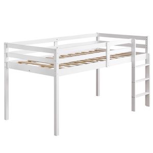 Letto a castello in legno di pino con traliccio e scaletta dritta, bianco - per bambini - Product Image 2