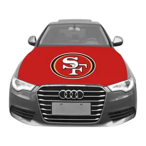 Promosi poliester kekuatan elastis NFL bendera mobil kustom mesin bendera bonnet San Francisco 49ers tudung mobil bendera