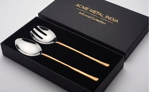 Service à salade Dualtone Goldline Duo en acier inoxydable poli miroir, parfait pour les foyers, les restaurants, les hôtels et les centres de villégiature - Product Image 3