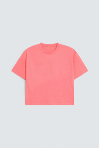 T-shirt ample respirant pour femme, col rond, couleur corail unie, dernier design, fabriqué au Pakistan - Product Image 5