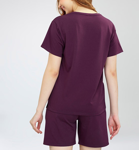Women's Two Piece <b>Knitted</b> Cotton <b>Set</b> Loose Fit Crew Neck Short Sleeve T-Shirt With Flame Print And Shorts Solid Purple Casual - Product Image 6