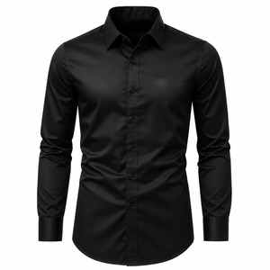 Chemise habillée rose unie à manches longues pour homme, col rabattu, style formel, en tissu popeline tissé - Product Image 5
