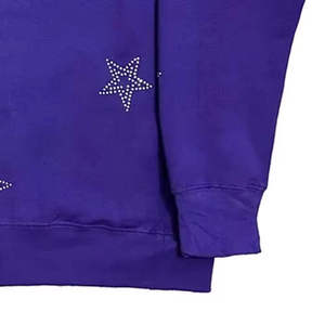 Sudadera con capucha con cremallera personalizada al por mayor, estilo Y2K, con estrellas de diamantes de imitación, para hombre, streetwear, morada, oversize, con gráfico de cristal, unisex, con logo - Product Image 3
