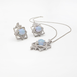 925 <b>Sterling</b> <b>Silver</b> Natural Blue Onyx Pendant & <b>Earring</b> <b>Set</b> Rhodium Plated OEM ODM Fine Jewelry - Product Image 1