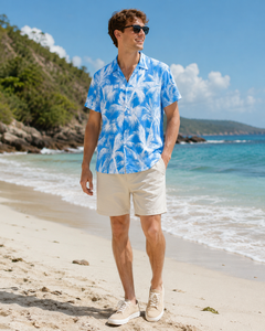 เสื้อเชิ้ตชายหาดพิมพ์ลายใบปาล์มเขตร้อนลำลองสำหรับบุรุษแขนสั้นระบายอากาศได้ดีเสื้อผ้ารีสอร์ทวันหยุด - Product Image 6