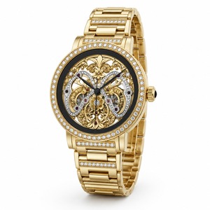 Luxury unisex Diamond Watch Stainless Steel Case <b>Red</b> Dial Roman Numeral Analog Quartz Movement Sapphire Crystal 44mm - Product Image 1