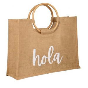 Promotional Indian Custom Made <b>Large</b> Shopping Solid Color Gift <b>Tote</b> Burlap <b>Bag</b> Waterproof <b>Canvas</b> Jute Beach <b>Bag</b> with cane handle - Product Image 1