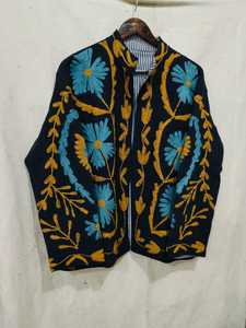 Chaqueta de punto de algodón para mujer con cuello chal bordado floral, manga larga, transpirable, hecha a mano, con puntada abierta, ideal para primavera. - Product Image 2