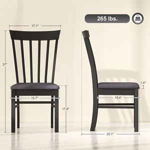Ensemble de 2 chaises de salle à manger en bois noir et gris, style farmhouse, chaises de cuisine rembourrées avec structure en bois d'hévéa - Product Image 3
