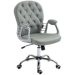 Button Tufted Gray Desk <b>Chair</b> for Home Office Executive <b>Chair</b> <b>Padded</b> Armrests Adjustable Height Swivel Wheels BIFMA Certified - Product Image 1