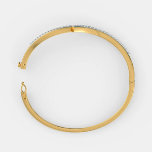 กำไลข้อมือทองคำรูปคลื่นเพชรสองแถวแบบเปิด - Product Image 3