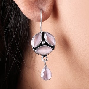 Oxidized <b>Silver</b> Stone <b>Dangle</b> <b>Earring</b> Wholesale Bulk | Handmade Indian Gemstone Jewelry Supplier | Boho Drop <b>Earring</b> Manufacturer - Product Image 2