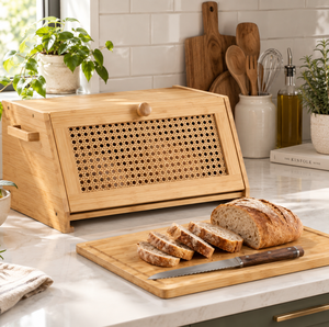 Boîte à pain en bois rectangulaire au design minimaliste, conteneur de rangement respirant pour aliments, 1 couche, finition naturelle - Product Image 3