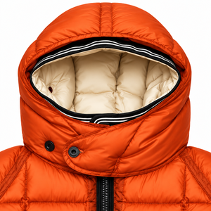 Chaqueta Acolchada de Poliéster con Capucha Personalizada para Hombre, Cortavientos, Invierno, Naranja, Cierre de Cremallera, Corte Regular, Gruesa, Informal - Product Image 3