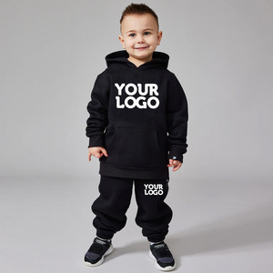 Conjunto de chándal negro con capucha para bebés, con estampado de logotipo, sudadera informal de longitud completa y pantalones para bebés, ropa de otoño - Product Image 1