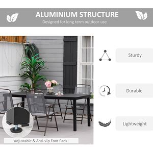 Tavolo da Pranzo Rettangolare da Esterno con Telaio in Alluminio, 8 Posti, Piano in HDPE Effetto Legno, Nero, Resistente alle Intemperie - Product Image 5