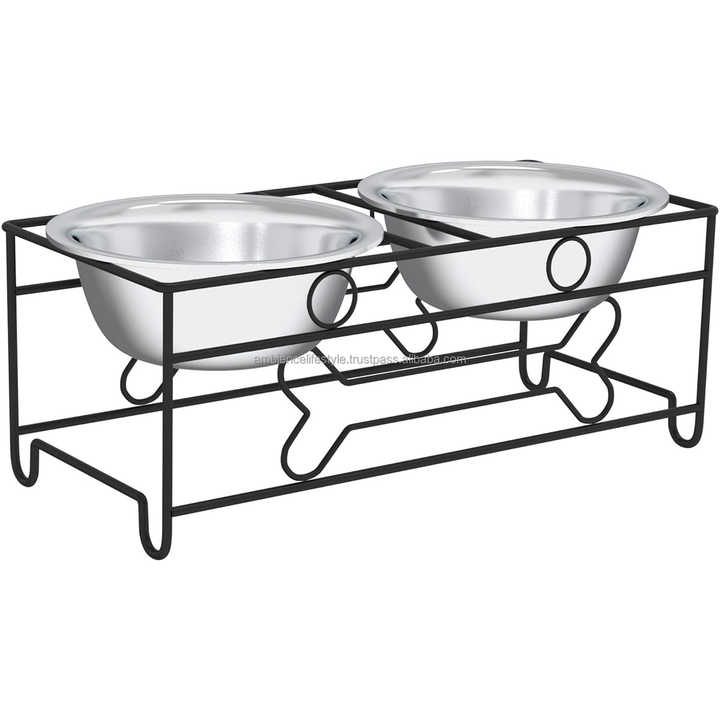 Ambience Lifestyle Eco-Friendly Steel Pet Bowl Feeder Black Metal Stand Fancy Designer for Cats Kittens Puppies Dogs