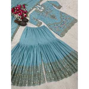 Vêtements indiens et pakistanais de créateur, haut élégant pour les fêtes avec sharara plazzo et dupatta - Product Image 1