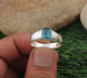 925 Sterling <b>Silver</b> Blue Topaz Rectangle <b>Ring</b> Natural Sky Blue Topaz Gemstone <b>Emerald</b> Cut <b>Ring</b> Handmade Fashion Jewelry Wholesal - Product Image 4