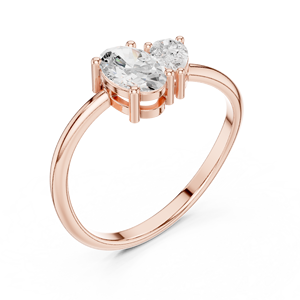 Rose Gold Oval Lab Grown Diamond <b>Two</b> <b>Stone</b> Engagement <b>Ring</b> for Women with Round Accent Solitaire Promise <b>Ring</b> Gift Set - Product Image 2