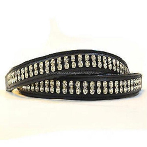 Banda decorativa para la frente de caballo de cuero tachonado con cristales transparentes de 2 filas personalizada para bridas en todos los tamaños disponibles a precio económico - Product Image 1