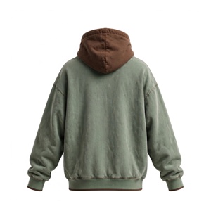 Sweat-shirt à capuche pour homme, coupe classique, vert et marron unis, en molleton de coton, anti-plis, avec poche, décontracté, pour l'hiver - Product Image 2