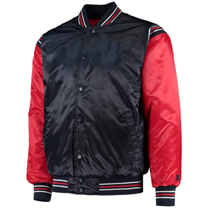 Veste universitaire pour homme, couleur marine et rouge, col rabattu, fermeture à boutons, doublure en satin, style preppy, vêtement d'automne - Product Image 1