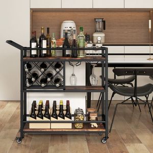 Carrello da Bar a 3 livelli per la cucina di casa con portabottiglie e portabicchieri su ruote eleganti armadi da Bar - Product Image 2