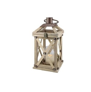 Farol de Madera Natural con Puerta de Vidrio Transparente y Asa de Cuerda, Decoración Rústica de Estilo Campestre - Product Image 2