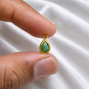 Natural <b>Emerald</b> Teardrop <b>Pendant</b> | Gold Bezel Gemstone Jewelry Charm Sold Per Pc - Product Image 3