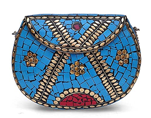Stone Clutch <b>Bag</b> with Metal <b>Silver</b> <b>Evening</b> Ready to Ship Fashionable Resin Brass Mosaic Zipper Closure - Product Image 6