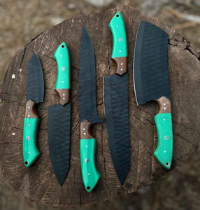 New Brand Custom Handmade J2 Stainless Steel Powder Coated <b>Sharp</b> Hammered Blade Luxury Kitchen Chef <b>Knife</b> <b>Set</b> w/Pakkawood Handle - Product Image 2