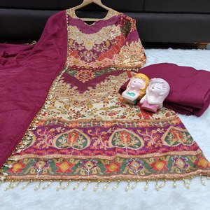 Latest Collection Crepe Silk with Digital Print & <b>Mirror</b> work Bell Sleeve Readymade Plazzo-Kurta-Dupatta At Wholesale Rate - Product Image 1