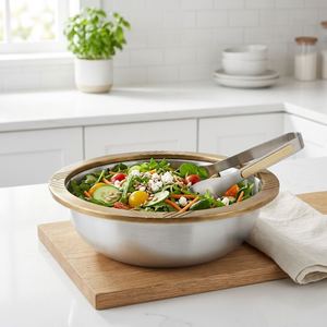 Bol à salade en acier inoxydable de 8 pouces avec bord doré, plat de service de qualité alimentaire, bord texturé, décoration moderne pour la maison, vente en gros - Product Image 2