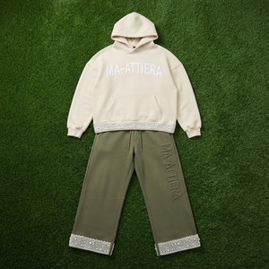 Custom Men <b>Oversized</b> Hoodie <b>Jogger</b> Set Cotton Fleece Washed Two Tone Rhinestone Streetwear Tracksuit OEM Wholesale - Product Image 5