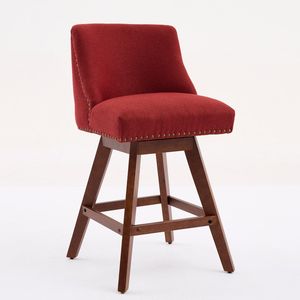 Set di 2 Sgabelli da Bar Girevoli Altezza Bancone, Altezza Seduta 26 Pollici, Rivestimento in Tessuto Rosso Vino - Product Image 3