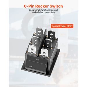 Interruttore a bilanciere DPDT momentaneo a 6 pin, 3 posizioni (ON) (ON), per inversione di polarità, AC 250V/16A 125V/20A KCD1 - Product Image 4