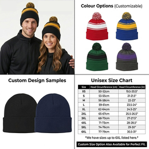 Gorro de Invierno de Punto Unisex Personalizado al por Mayor con Pompón |   Gorra Deportiva COSH SPORTS de Acrílico con Puño Elástico y Rayas Cálidas - Product Image 2
