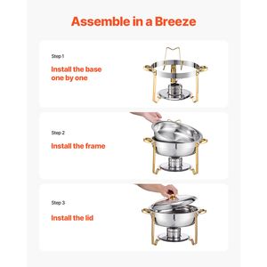 Set da 4 Chafing Dish in Acciaio Inossidabile da 5 Qt per Buffet, con 4 Vasche Grandi, Controllo Manuale della Temperatura, Scaldavivande per Catering con Coperchio e Serbatoio Acqua - Product Image 5