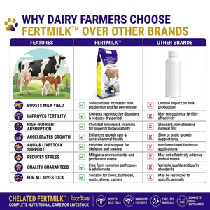 FertMilk, complément alimentaire chélaté de vitamines et de minéraux pour bovins, favorisant la production de lait, la graisse, le SNF et la croissance. |   Emballage : 20 kg - Product Image 5