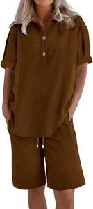 Conjunto de Pantalones Cortos y Camiseta de Manga Corta de Algodón Tejido Transpirable y Cómodo para Mujer, Ropa Informal de Verano para el Hogar - Product Image 2
