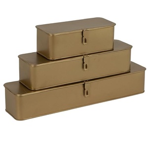 Modern Matte <b>Black</b> & Gold Metal <b>Trunk</b> Set Decorative Nested Storage Boxes with Riveted Brass Base Set of 3 Luxury Home Organizer - Product Image 4