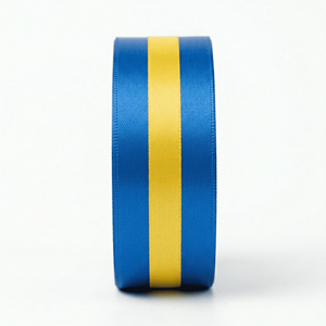 Cinta de Raso Satinada de 25 mm con Franja Central Azul y Amarilla al por Mayor para Envoltura de Regalos, Arreglos Florales, Embalaje Decorativo y Suministros para Manualidades - Product Image 5