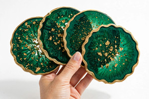 Sous-verres ronds en résine moulée à la main, aspect marbre transparent, coloris personnalisé, artisanat du Paradis de l'Uttar Pradesh - Product Image 5