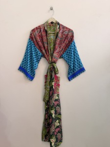 Soft and Comfy Silk <b>Kimono</b> <b>Robe</b> Handmade Women's Full Length Long Sleeves V-neck Drawstring Closure Machine-Washable - Product Image 1