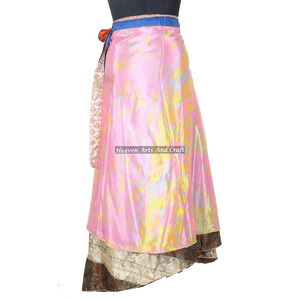 Nueva Falda Cruzada de Seda Multicolor Estilo Bohemio Indio para Mujer, Cintura Natural, Diseño Reversible de Dos Capas - Product Image 4