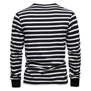 Camiseta de Manga Larga a Rayas para Hombre, Cuello Redondo, Corte Regular, 100% Algodón, Tejido de Punto, Informal, para Primavera - Product Image 2