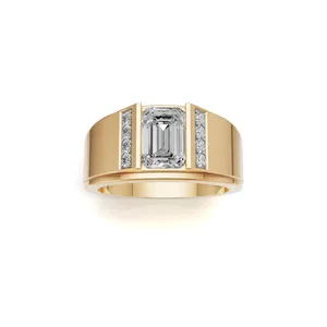 Hadrian Emerald Men Lab Grown <b>Diamond</b> <b>Ring</b> Round & Emerald Cut <b>Diamond</b> <b>Ring</b> in Yellow Gold 9 Stone Pieces of <b>Ring</b> - Product Image 1