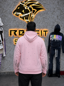 Sweat à capuche rose pour homme avec imprimé, fermeture éclair, style streetwear, coupe ample, manches classiques, tissu French Terry, prix raisonnable - Product Image 2
