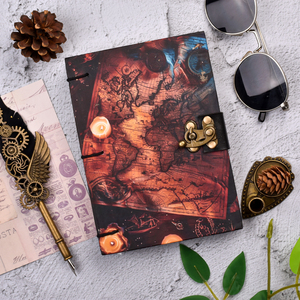 Vintage World Map <b>A5</b> Handmade Paper Journal Notebook with Lock Closure |100 Page Antique Style Diary for Travel Gift Bulk Supply - Product Image 1